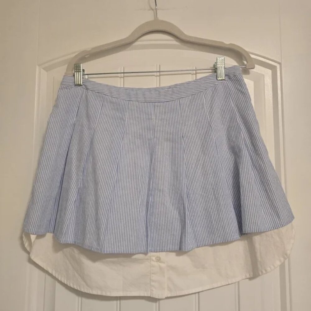 Anthropologie Sunday in Brooklyn Sport Rework White+Blue Layered Pleated Skirt - Picture 6 of 7